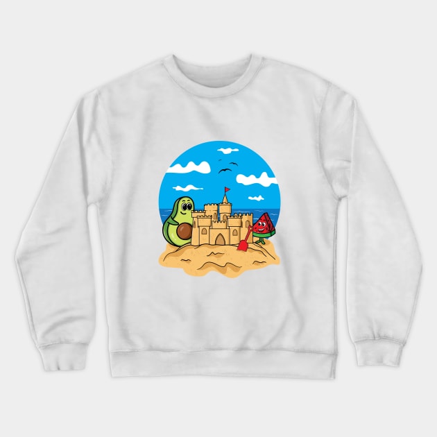 Cute avocado and watermelon build a sandcastle on the beach Crewneck Sweatshirt by TTirex